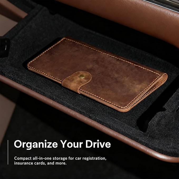 CoBak Genuine Leather Car Registration and Insurance Holder–Luxury Vehicle Glove Box Organizer, Premium Auto Document Case with Magnetic Closure for License, Cards & Papers，Brown