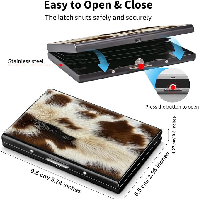 Metal Wallet,Credit Card Holder for Women Men,RFID Blocking Card Holder Wallet Mini Slim Aluminum Wallet ID Case Hard Card Case Business Card Holder Case,Brown White Fur Print