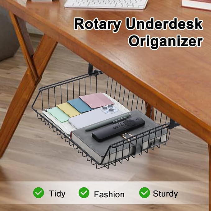 Under Desk Drawer, Slide Out Design,No Drill Metal Under Desk Cable Management, Storage Shelf Tray Basket Under Table Drawer Organizer for Office, Home, Workspace, Cabinet
