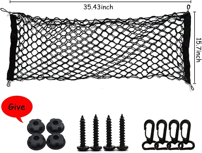 BetterJonny Elastic Trunk Cargo Net - Double Layer Universal Stretchable Car Cargo Net with Hook for SUV, Jeep, Truck (15.7x35.43 Inch)