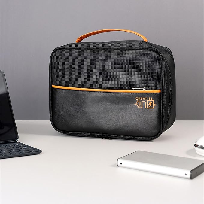 Cable Organizer Box Desk Cord Management Holder with PU Leather Portable Storage Container for Chargers Electronics Accessories