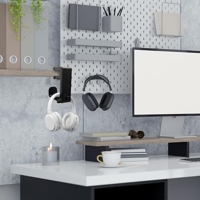 HARFINGTON Headphone Stand Holder 360 Degree Adjustable Clamp Desk Hook Clamp 0.39"-1.65" Clamping Range PC Gaming Headset Stand for Headphone Earphone, White/Black