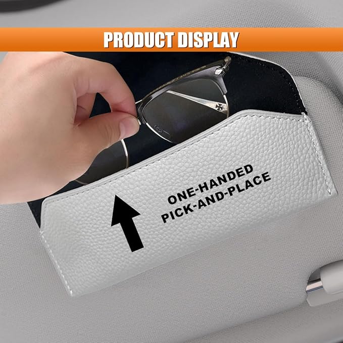 Sunglass Holder for Car Visor, Magnetic Leather Auto Sun Visor Eyeglasses Protective Storage Case with Mount Clip, Vehicle Interior Eyewear Organizer Accessory for Most Cars (White)
