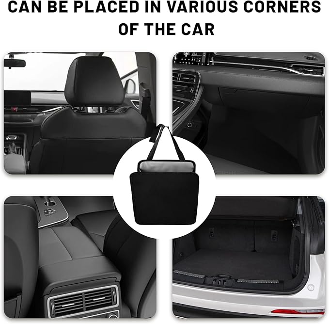 Sun Walker 2 Gallon Open-Top Car Trash Can, Waterproof Hanging Stand Trash Bag Back Seat Organizer with Adjustable Strap, Foldable Storage Container Garbage Bag for SUV Truck RV (Small)