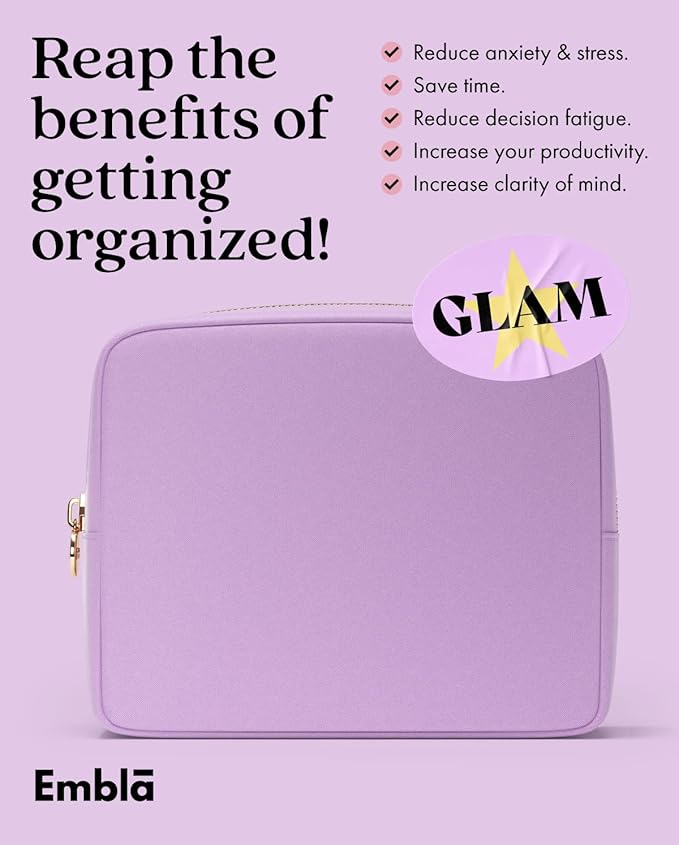 Embla Large Makeup Bag and Waterproof Nylon Travel Toiletry Bag, Large Capacity Cosmetic Zipper Pouch, Purple