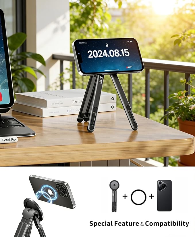 miley Portable Foldable Laptop Stand for Desk,Foldable Ergonomic,8-Level Height,with 13–17" Laptops,Aluminum Construction,Tripod Compatible,Portable with,Includes Storage Bag