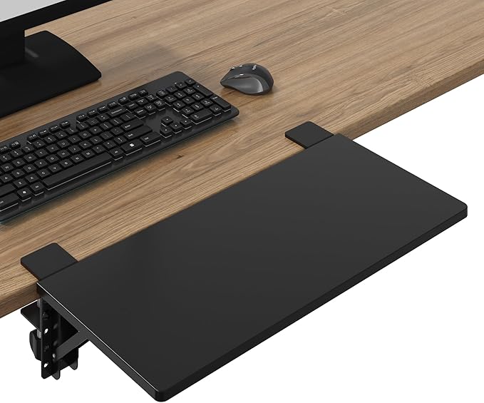BONTEC Small Ergonomics Desk Extender Tray, 20x9.5 Inch Table Mount Arm Rest Shelf, 90° Foldable Keyboard Tray Platform, Clamp on Computer Arm Rest for Desk, Suitable for Office Desks, Black