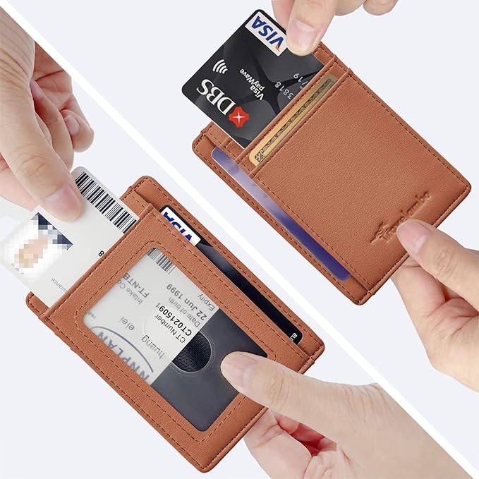 Travelambo Front Pocket Minimalist Leather Slim Wallet RFID Blocking Medium Size