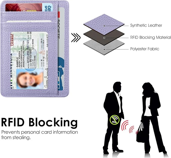 FINTIE Slim Minimalist Front Pocket Wallet, RFID Blocking Credit Card Holder Card Cases with ID Window for Men Women (Lilac Purple)