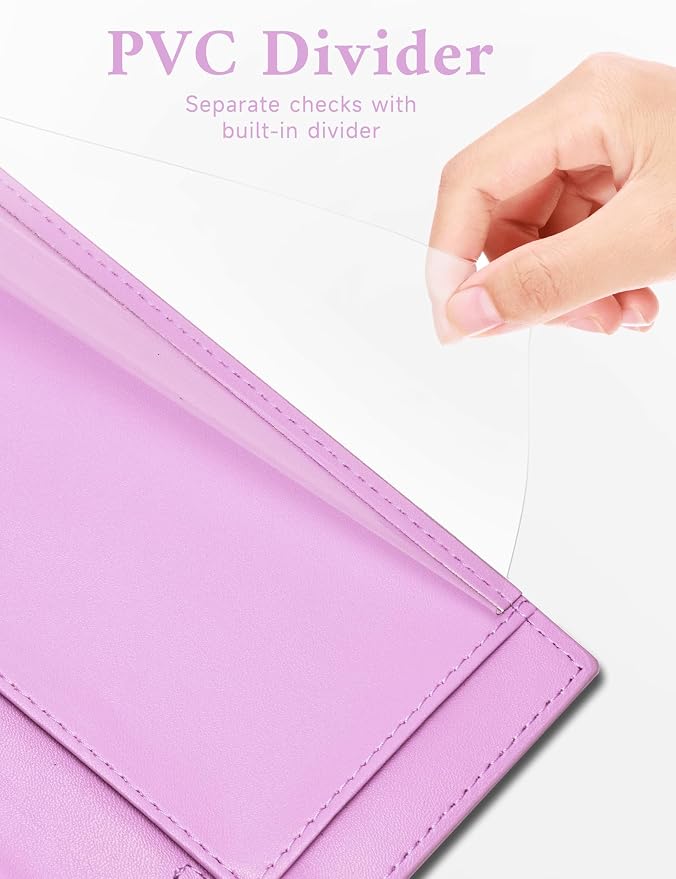 Zreal Checkbook Cover for Women, Premium Vegan Leather Checkbook Holder for Top & Side Tear Duplicate Checks with RFID Blocking (Lilac Purple)