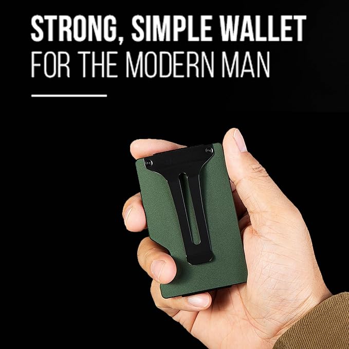 Slim Wallet for Men,RFID Blocking Minimalist Metal Wallet, Money Clip/Cash Holder, Front Pocket Aluminum Credit Card Holder, Ideal Gift for Men-Matte Green