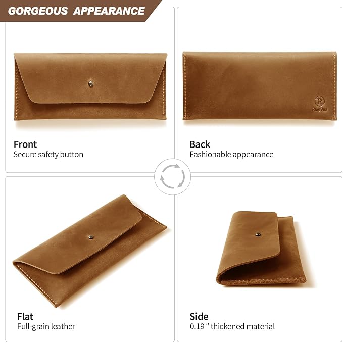 Ringsun Genuine Leather Cash Envelopes, Reusable Budget Envelope, Retro Clutch for Men & Women, Minimalist Wallet, Bourbon Brown