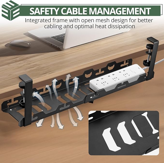 EYPINS Under Desk Cable Management Tray - No Drill Retractable 16-29inch Underdesk Cable Rack 22PCS, Computer Cord Organizer Under Desk, Sturdy Carbon Steel Wire Storage Tray for Home Office