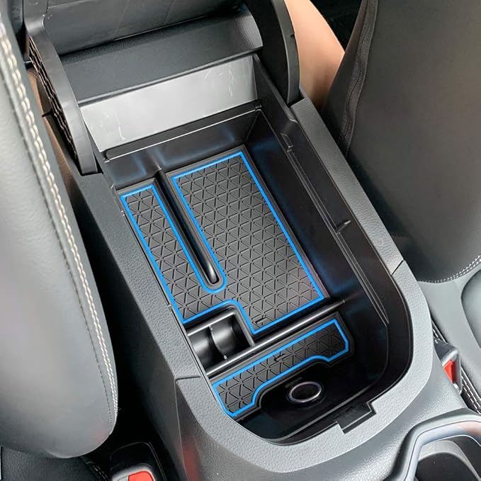 D-Lumina RAV-4 Center Console Organizer - Compatible with 2019 2020 2021 2022 2023 2024 2025 Toyota RAV4 - Armrest Secondary Storage Tray, w/Blue Anti-Dust Mats