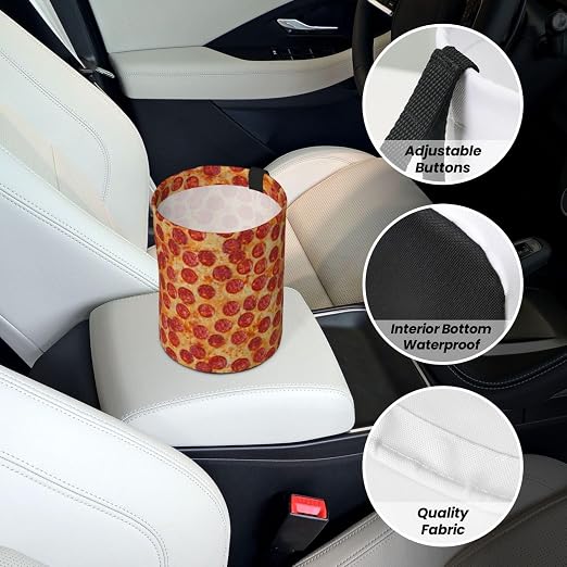 Car Garbage Bag Pizza Pepperoni Mini Car Trash Bin Portable Collapsible Waterproof Rubbish Bag for Car Accessories Back Front Seat Cup Holder