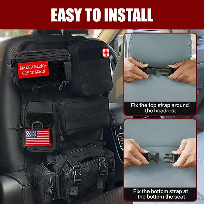 Tactical Car Seat Back Organizer,Tactical Molle Seat Back Organizer with 5 Detachable Molle Pouch,Velcro Label Can Be Removed,Universal Fits for Car Truck Jeep Vehicle