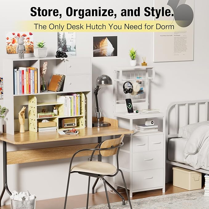 YGYQZ Adjustable Desktop Organizer Shelf – Space-Saving Desk Shelves & Desktop Bookshelf for Office, Home & Dorm – Sturdy PVC Desk Book Organizer with Non-Slip Feet, Easy Assembly