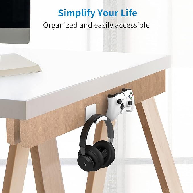 SOKUSIN Headphone Stand Headset Holder - Adhesive Gaming Earphones Hanger, Universal Desk Wall Mount Hook for All Headphone/Controller, Compatible with Beats, AirPods Max,Sony, JBL (White-2PCS)