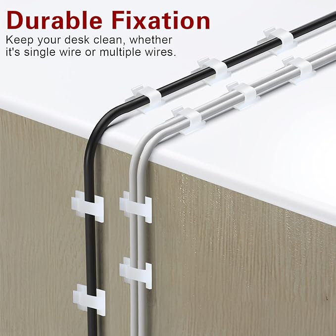 XHF 5/8” Adhesive Cord Clips White 60pcs, Outdoor Christmas Light Clips, Cable Management Staples for Under Desk, Car, Wall, TV, PC, Ethernet