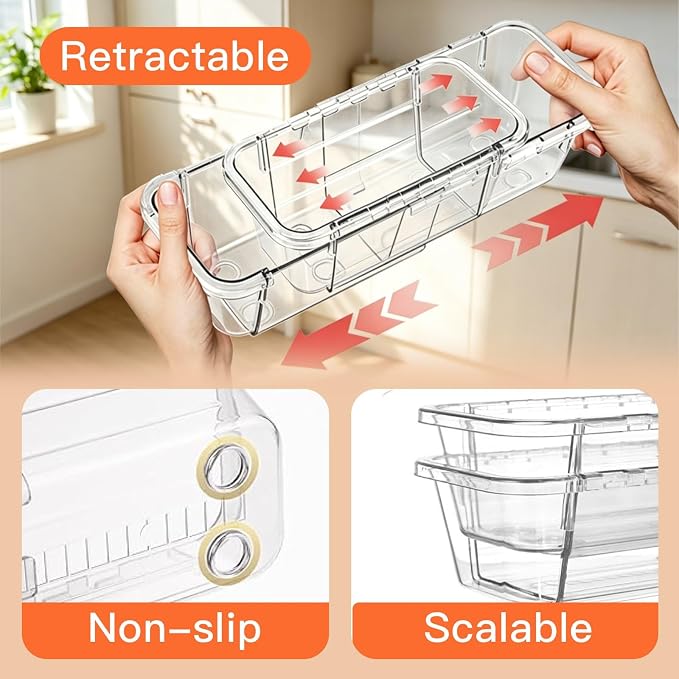 15 PCS Expandable Drawer Organizer Set, Adjustable Acrylic Drawer Dividers, Clear 2-Size Storage Bins for Makeup Organization, Vanity, Desk, Kitchen Drawers