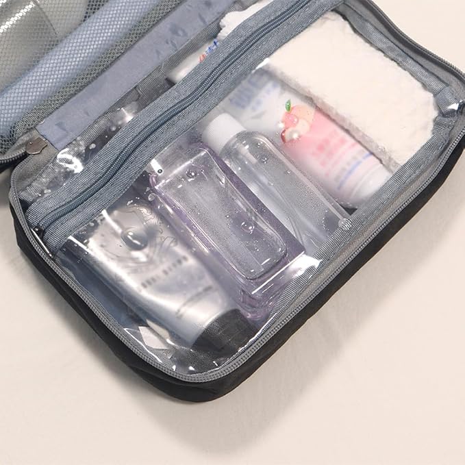 Toiletry Bag with Hanging Hook for Men Women, Travel Toiletries Cosmetic Bag Foldable Storage Bag for Brushes Set Waterproof for Bathroom Shower Small Size Kit Shaving Bag Make up Bag-Black