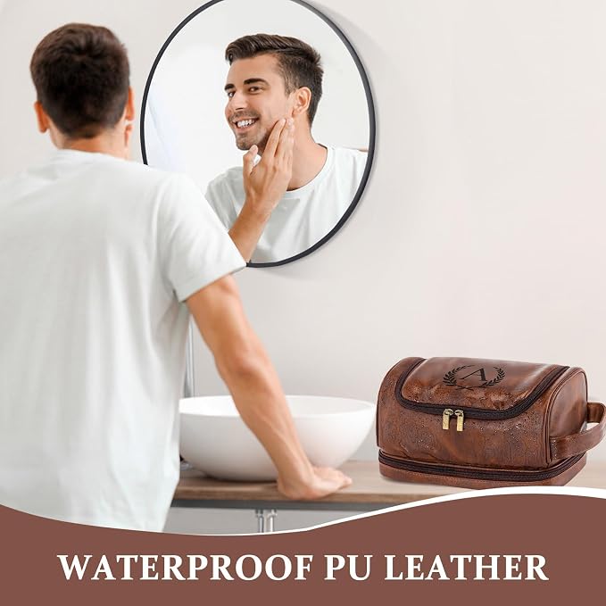 Mens Toiletry Bag Travel Essentials Personalized Monogrammed Initial Gifts for Him, Teacher Coach Appreciation Retirement Thank You Gifts Shaving Bag for Toiletries Accessories, Reddish Brown G