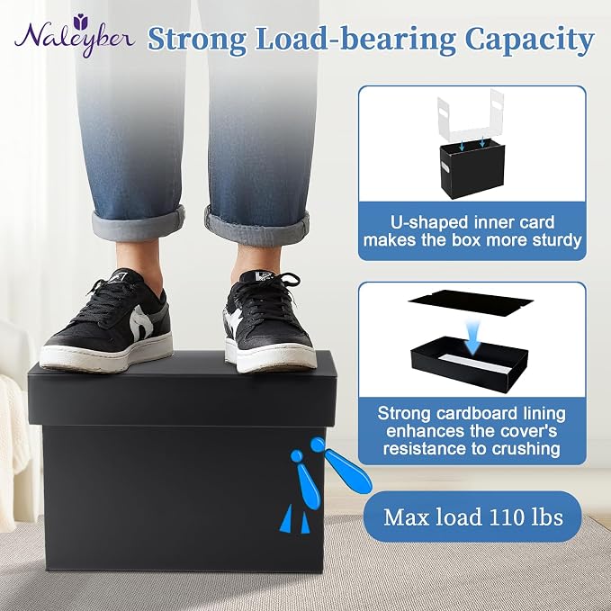 File Organizer Box with Lid & Handle, Thickened Cardboard Hanging File Folder Storage Boxes for Letter Size, Portable Filing Organizer for Office, Home, Classroom, Black 2 Pack