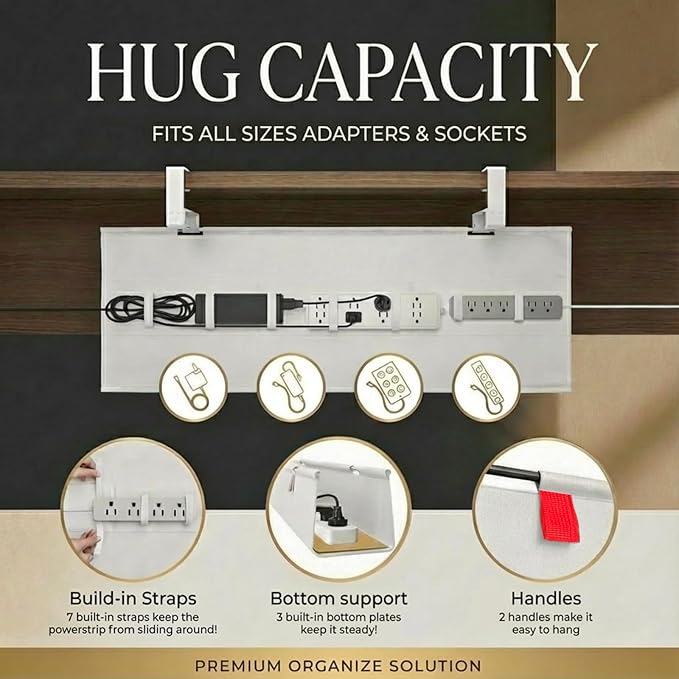 [Upgraded] Under Desk Cable Management, 48" Cord Organizer, with Silicone Pads (No Scratch!), 16 Cable Ties, Washable PE Honeycomb Base,Fits Any Desk 0-2.1", No Stinky Cardboard!Beige 48"L x 6"W
