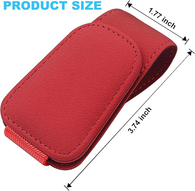 TCJJ Sunglasses Holders for Car Visor,Car Magnetic Glasses Holder Leather Sunglasses Clip and Ticket Card Clip Suitable for Car Interior Visor and Different Size Eyeglasses(Red)