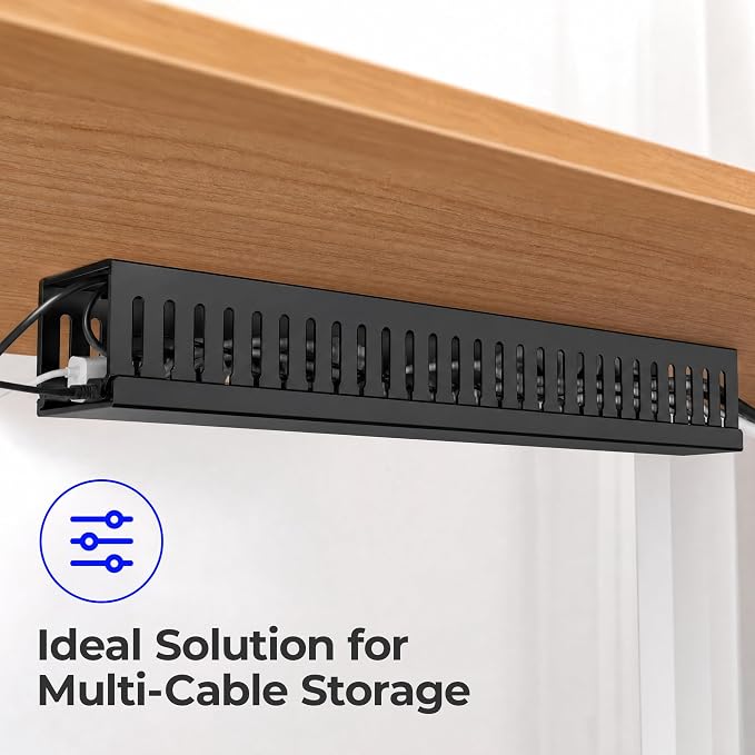 Yecaye 2 Pack Cable Management, 31in X-Large PVC Under Desk Cable Management, No-Drill Cord Hider Open Slot Wire Raceway for Computer/TVs/Networks, Cord Organizer Black