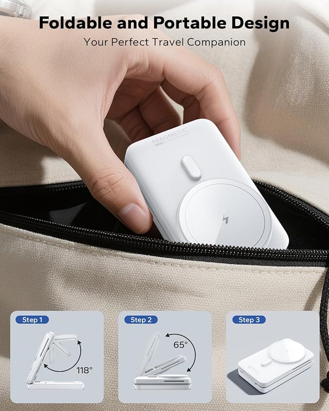 KPON 3-in-1 for Magsafe Charging Station, Foldable Travel Charger Stand for Apple, Wireless Magnetic Charging Dock for Multiple Devices iPhone 17 16 15 14 13 12 Series/Apple Watch/Airpods