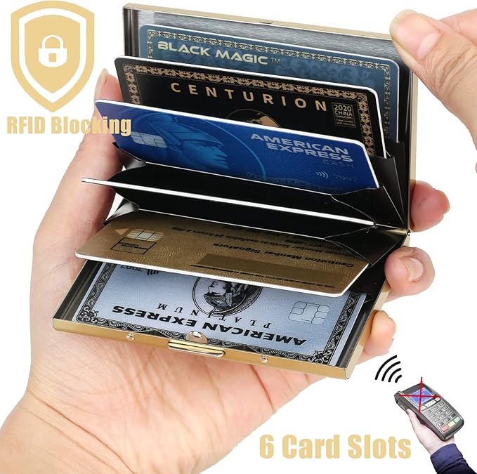 BONSYL® Credit Card Holder, RFID Blocking Slim Metal Credit Card Wallet, with Card Slots, for Women and Men. | RFID Blocking, Slim, 6 Card Slots