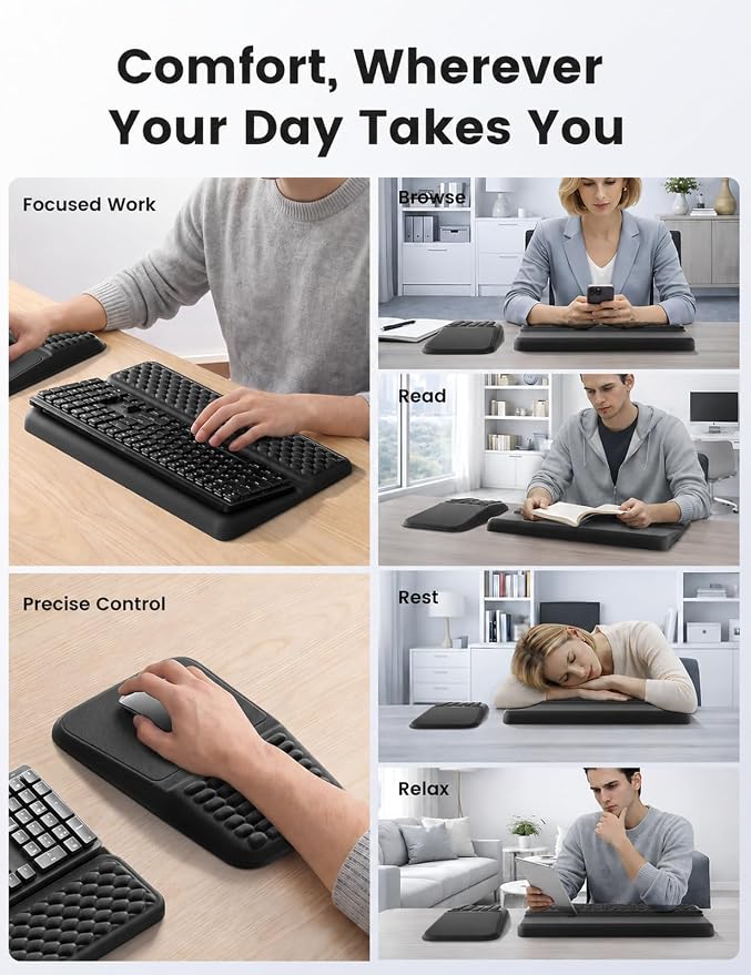 Vaydeer Keyboard Stand and Mouse Pad Set with Wrist Rest, Soft Memory Foam Wrist Support, Ergonomic Wrist Cushion for Desk, Relieves Carpal Tunnel Pain, Palm Hand Typing for Office, Home, Gaming