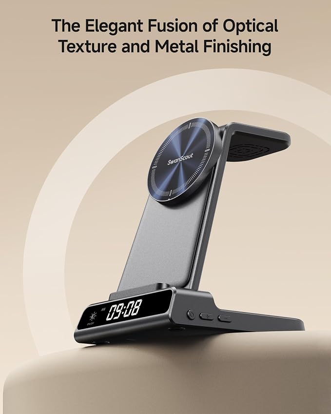 25W Fast Charging for iPhone 17, 3 in 1 Magnetic Wireless Charging Station Compatible with MagSafe for iPhone Air/16-12 Series, Apple Watch, AirPods, SwanScout C02M