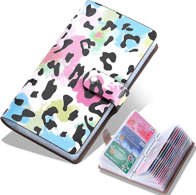 RFID Credit Card organizer, Business Card holder with 96 Card Slots, Gift Card Case for Managing Your Different Cards and Important Documents to Prevent Loss or Damage (Leopard Print)