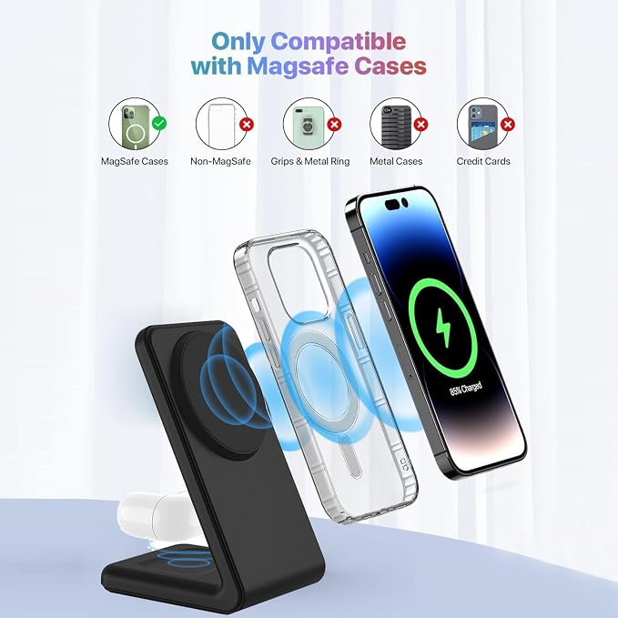 Magnetic Wireless Charger 2 in 1 - YMY 15W Qi Wireless Charging Station, Designed for MagSafe Charger Stand Compatible with iPhone 17/16/15/14/13/12/11 Pro/Pro Max Series, Airpods 4/3/2/Pro 2