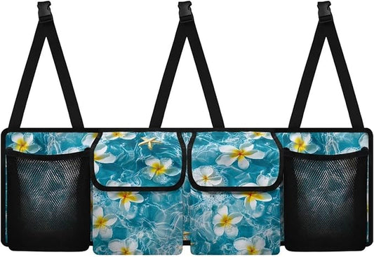 Tropical Florals Car Trunk Organizer Backseat Hanging Storage Bag with 4 Pockets & 3 Adjustable Straps Large Capacity Backseat Hanging Storage Accessories for Most Cars