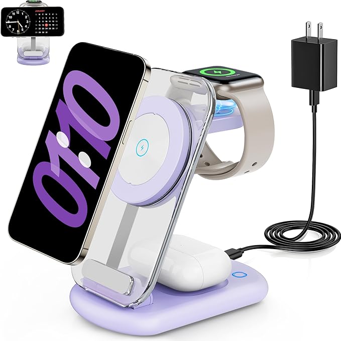 RYND 2026 Traveling Wireless Mag-Safe Fast Charging Station,Magnetic 3 in 1 Charger with Light for iPhone 16 15 14 13 12 Pro Max Plus,Apple Watch Series & Air pods 4 3 2 Pro-Gifts for Wife & Husband