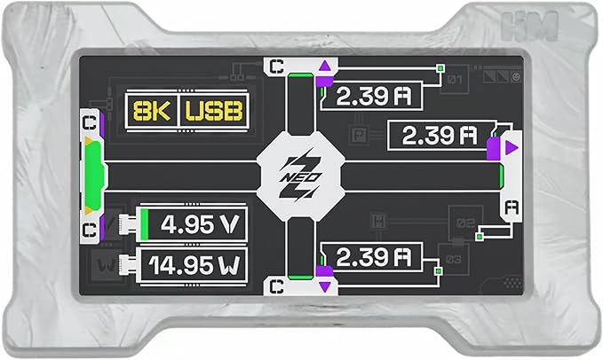 HM Lab ZNEO Gaming USB Hub with 1.9??Screen, USB 2.0 High-Speed, USB-C x2 & USB-A x1, Aluminum Alloy, External 5V Power Input, Compact USB Hub for Gaming & Desk Setup (Silver Wing (77 Frames))