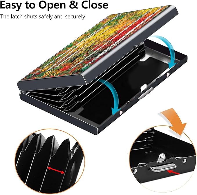Credit Card Holder Autumn Forest Design Mini RFID Blocking Aluminum Wallet Slim Metal Hard Cover Shell Travel Wallet ID Cases Small Credit Cards Case Business Cards for Women Men Girls
