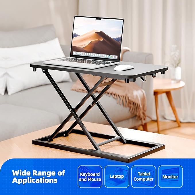 Standing Desk Converter Height Adjustable, Sit to Stand up Desk Riser Computer Workstation use in Laptop and Single Monitor Ergonomic Desktop Workstation for Home Office - Black