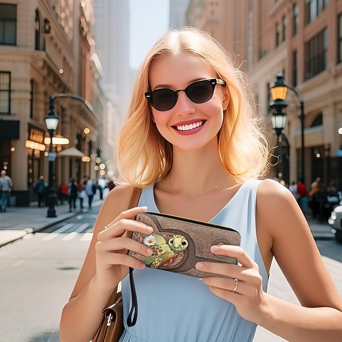 Bulopur Custom Name Wallet for Women Leather Mom's Gifts Sea Turtle Wristlet Wallets Waterproof Minimalist Long Wallet Large Capacity Clutch Purse Coin Cash Holder for Travel Shopping Work