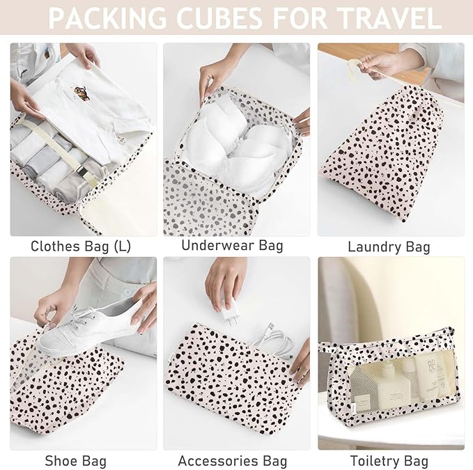 KPX 8 Set Packing Cubes for Travel, Luggage Packing Organizers Accessories Large Toiletries Bag for Clothes Shoes Cosmetics (Leopard)