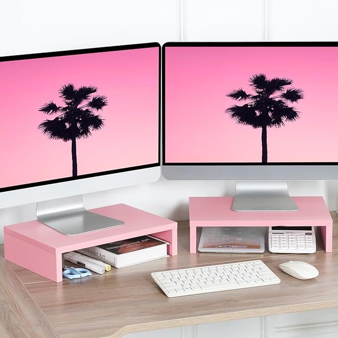 3 PCS Pink Monitor Stand Wood
