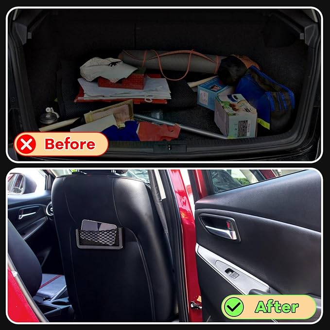 Frienda 2 Pcs Car Storage Net Bag, ABS Plastic Framed Mesh Net Holder, Phone & Cargo Organizer with Screws for Auto, Rv, Boat, Truck Pocket Storage (8 x 3 Inch)