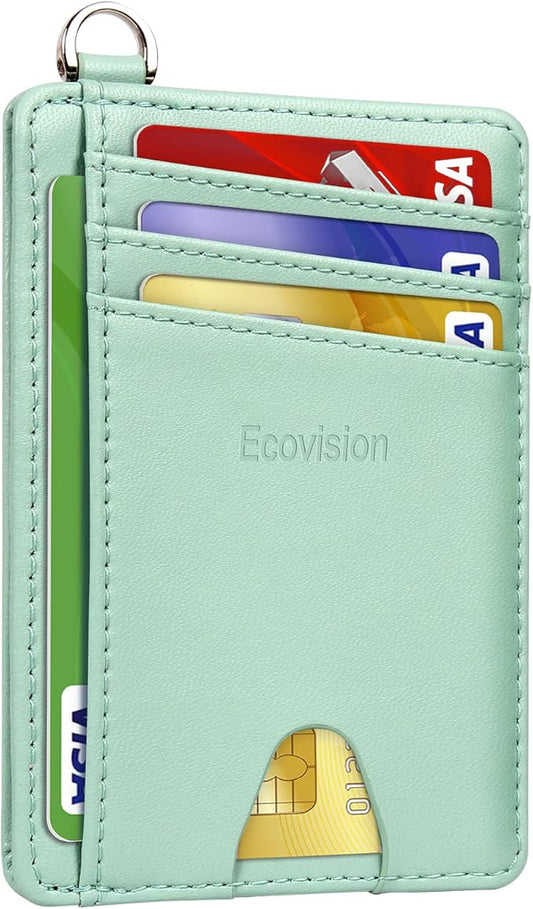 EcoVision Slim Minimalist Front Pocket Wallet, RFID Blocking Credit Card Holder Wallet with Detachable D-Shackle for Men Women