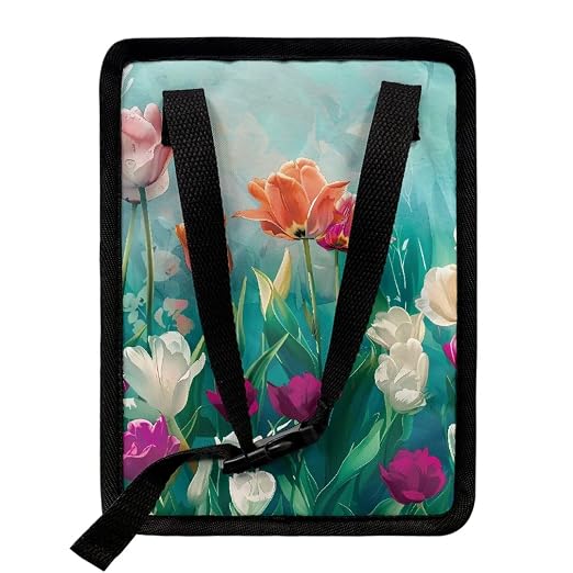 Biyejit Tulip Flowers Car Rubbish Storage Reusable Car Trash Can for Car SUVs Vans, Car Trash Bag Bin Hanging Waterproof Automotive Car Garbage Cans Leak Proof Vehicle Trash Can