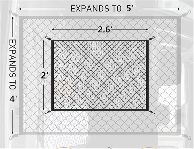 Cargo Net for SUV with Hooks, Adjustable Highly Elastic Storage Organizer Net for Car, Pickup Trucks,Mesh Organizer 2.6'x2' Stretches to 5'x4',Road Trip Essentials Black