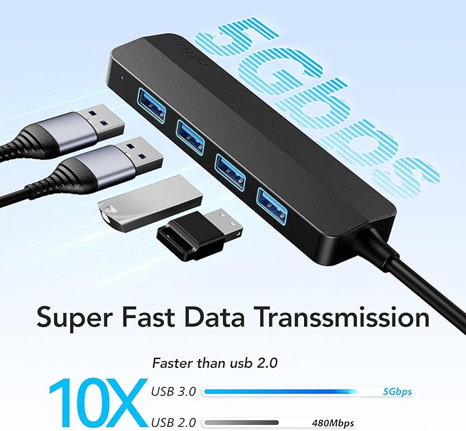 USB 3.0 Hub, TSUPY 4 USB Port Hub USB 3.0 Splitter Ultra Slim Multiport Extender for Laptop, Desktop, Computer PC, Flash Drive, HDD, Camera,Keyborad, Mouse