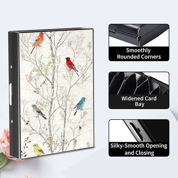 RFID Metal Wallet Credit Cards Holder Slim Mini Business Card Holder Metal ID Case Gift for Men Women,Tree and Bird